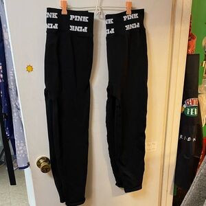 PINK Victoria's Secret Black Leggings with White Logo pair